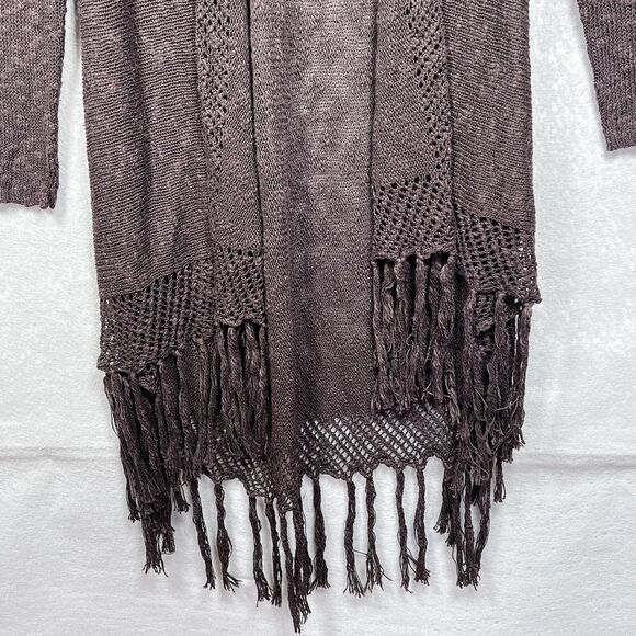 Ariat Sweater Womens SZ Medium Brown Fringe Cardigan Modern Fit Knit Long Sleeve - Picture 4 of 11
